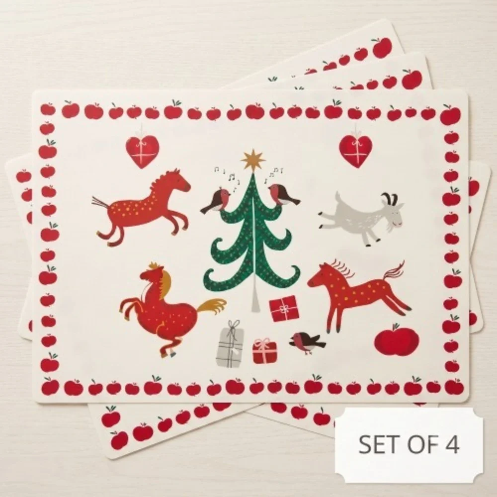 IKEA VINTERFINT Christmas Placemats Scandinavian Holiday Animal Pattern 4 Pack